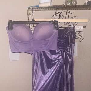 JLUXLABEL Purple velvet skirt and mesh bustier